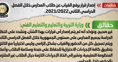 الحكومة تنفى رفع الغياب عن طلاب المدارس خلال الفصل الدراسى الثانى