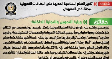 الحكومة تنفى تغيير السلع الأساسية بالبطاقات التموينية نتيجة لنقص المعروض