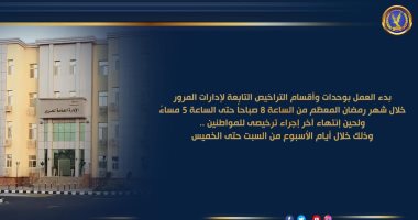 تعرف على مواعيد عمل وحدات المرور خلال شهر رمضان.. إنفوجراف