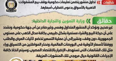 الحكومة: حركة البيع والشراء فى محال الذهب مستمرة بشكل طبيعى دون توقف