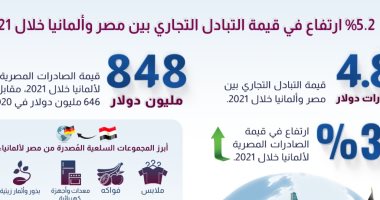 معلومات الوزراء: %5.2 ارتفاعا بقيمة التبادل التجاري بين مصر وألمانيا 2021