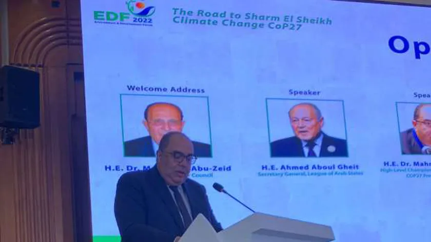 الدكتور محمود محيى الدين خلال إلقاء كلمته بمنتدى البيئة