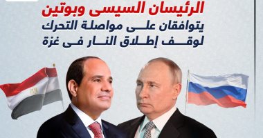الرئيسان السيسى وبوتين يتوافقان على مواصلة العمل لوقف إطلاق النار بغزة (إنفوجراف)