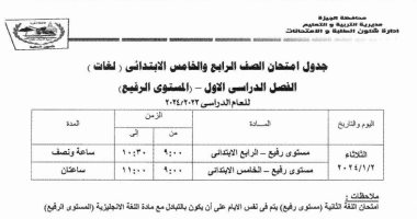 جدول امتحان المواد غير المضافة للمجموع لطلاب الجيزة الترم الأول 2024