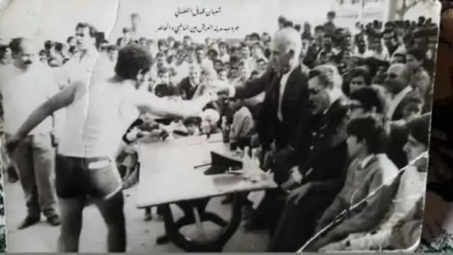 أثناء بطولة للملاكمة يسلم فيها المرحوم نبيه البيك كأس البطولة